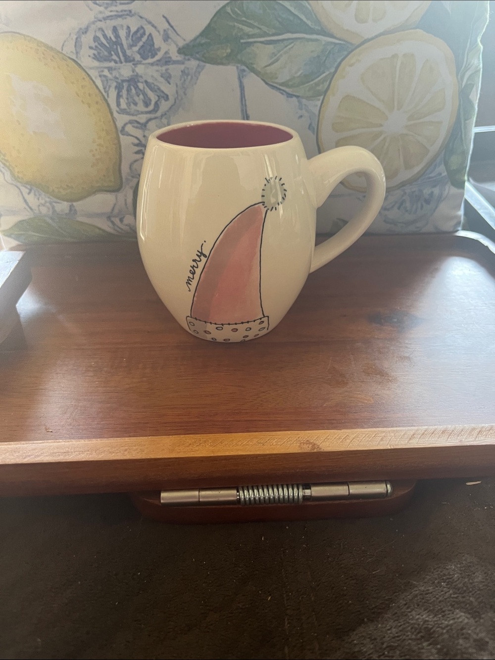 Rae Dunn Santa hat Mug with Pink Interior